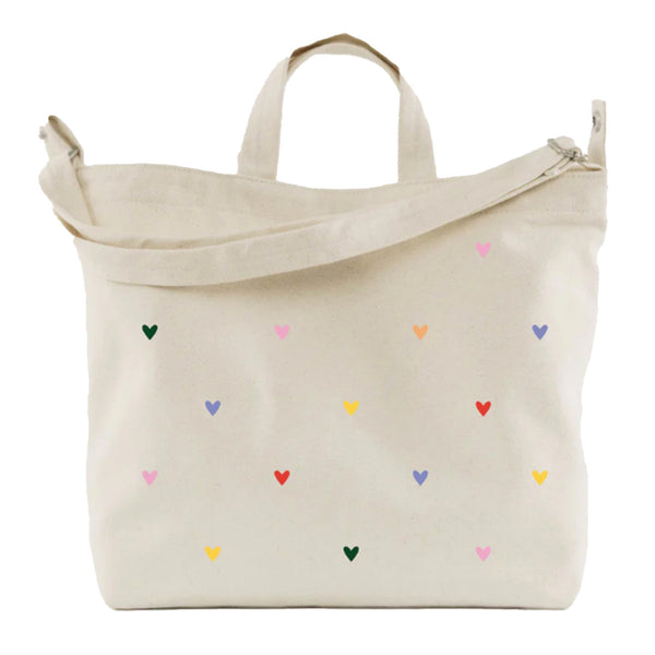 Baggu Horizontal Canvas Duck Bag / Embroidered Hearts