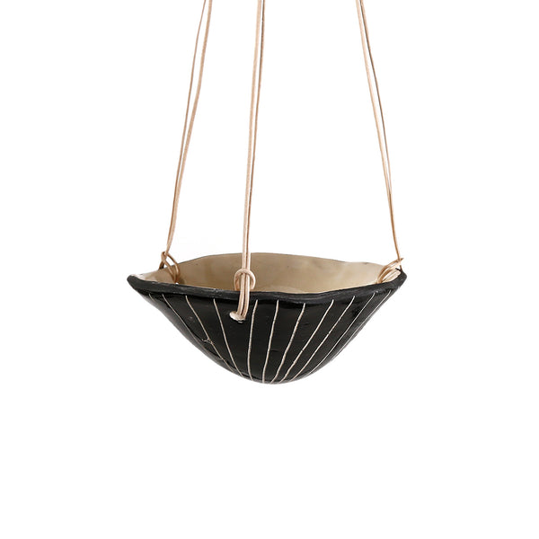 Vertical Line Mini Hanging Planter / Black and White