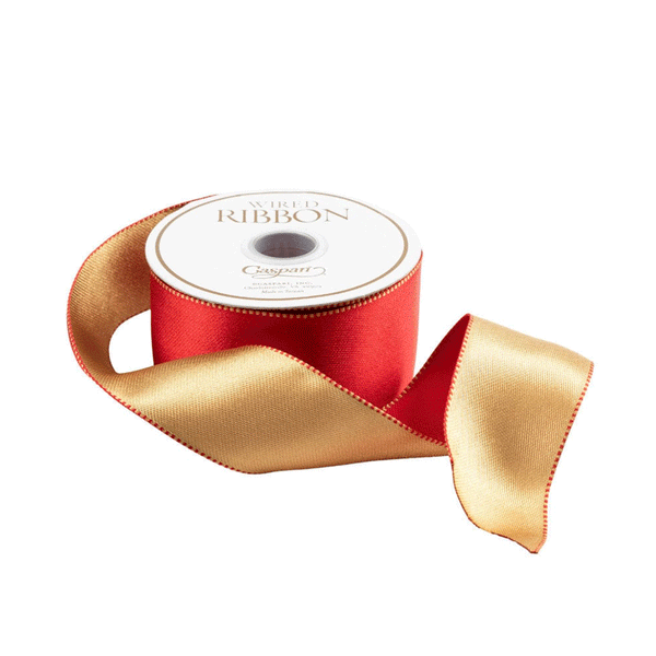 Gold & Red Reversible Satin Wired Ribbon