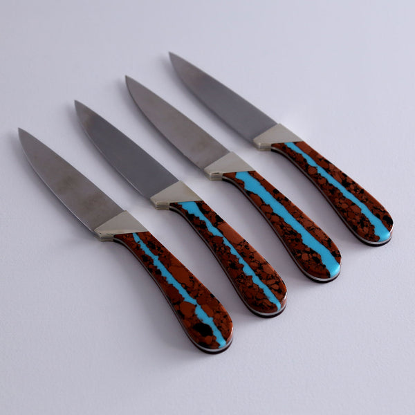 Aurochs Ocean Turquoise 4-Piece Steak Knife Set Sterling Silver