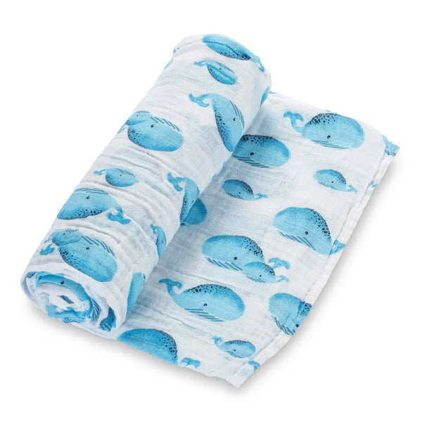 Cotton Muslin Swaddle Blanket / Whale