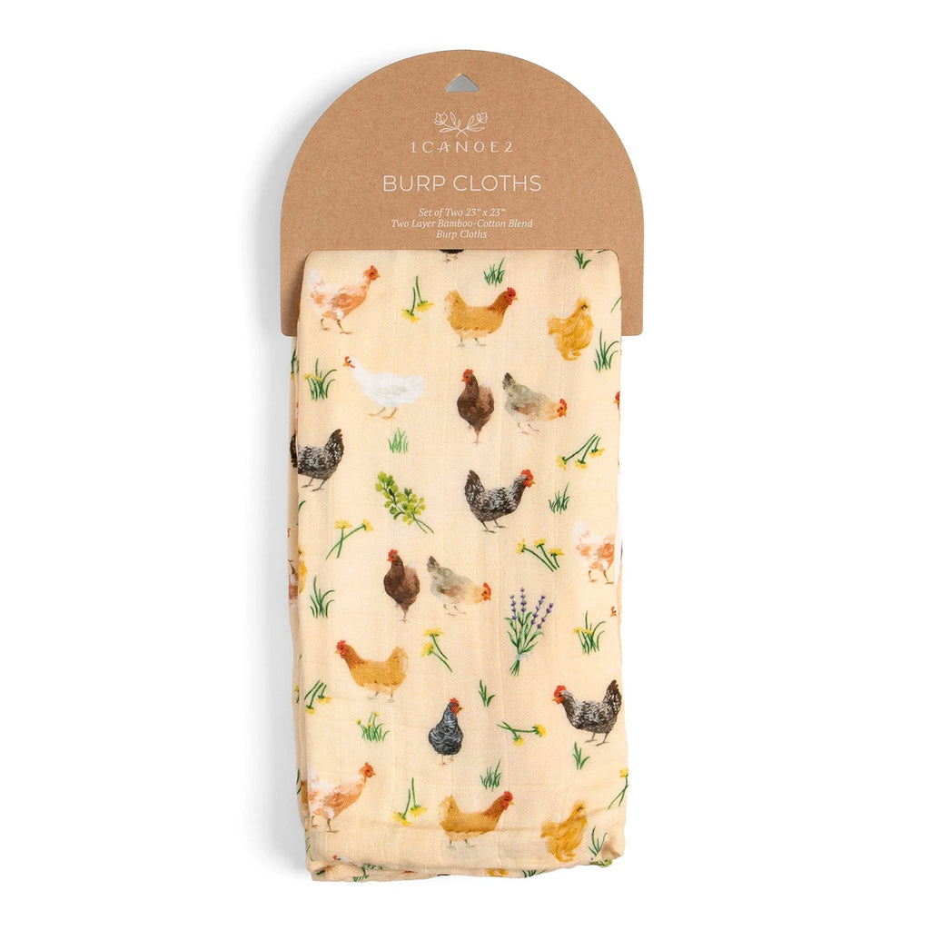Muslin 2pc Burp Cloth Set / Chicken Meadows