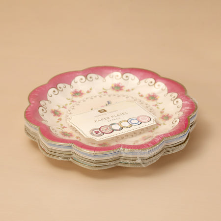 Vintage Tea Party Cake Paper Plates / 24pc Assorted