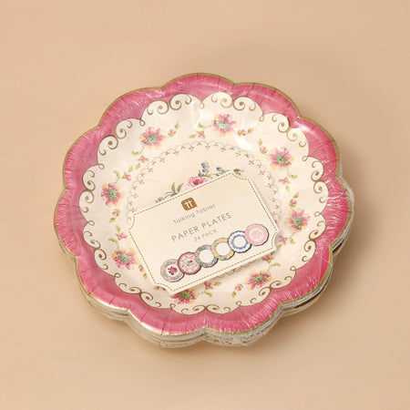 Vintage Tea Party Cake Paper Plates / 24pc Assorted