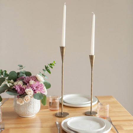 Phoenix Hand-Forged Iron Candle Stands-Brass / Set of 2