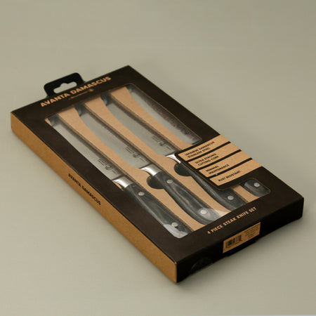 Avanta Damascus Fine Edge Steak Knife 4pc Set