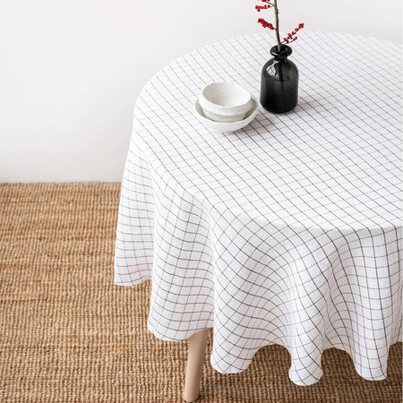 79" Round Linen Tablecloth / Grid
