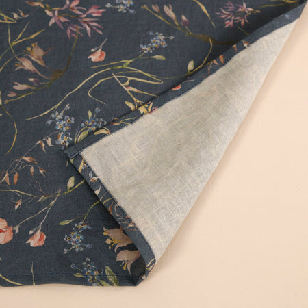 Wildflowers Navy Linen Tablecloth