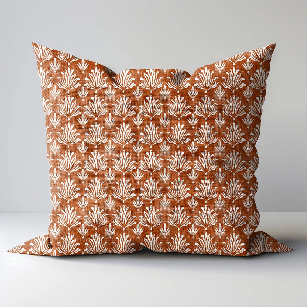 Anete Block Print Linen Pillow / Terracotta