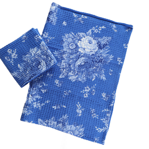 Printed Waffle Tea Towel / Avonlea / Cobalt