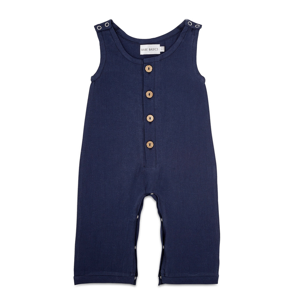 Linen Baby Romper / Navy