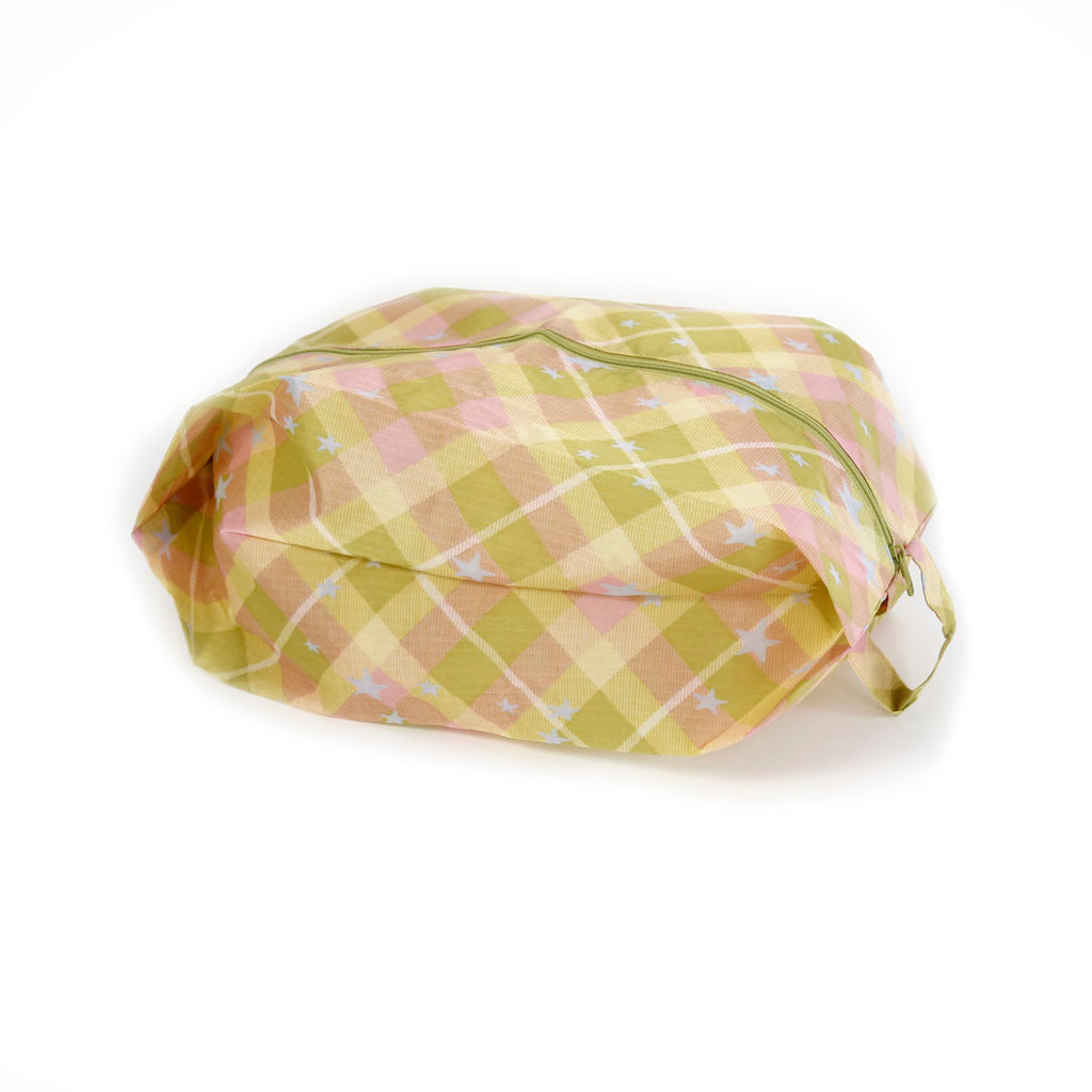 Baggu 3D Large Zip Pouch / Pink Star Plaid