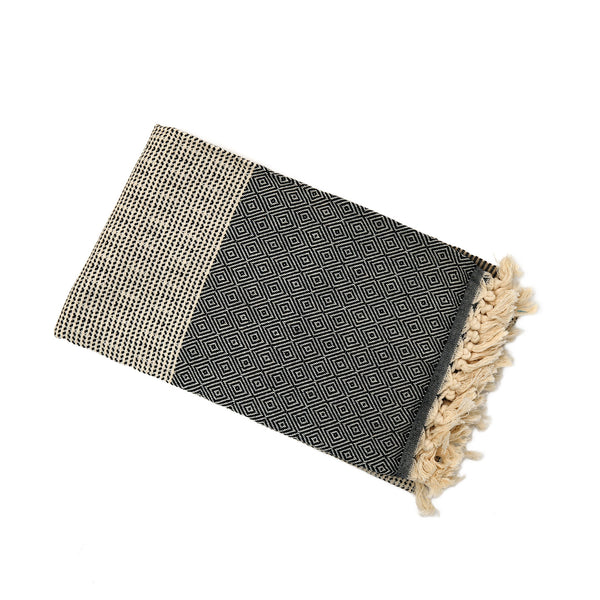 Turkish Cotton Bath Towel / Dotty Diamond Black