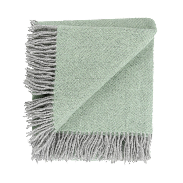 Highland Herringbone Wool Throw Blanket / Basil