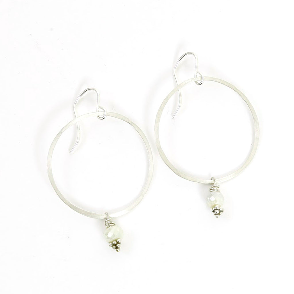 Bead Hoop White Sapphire Earrings