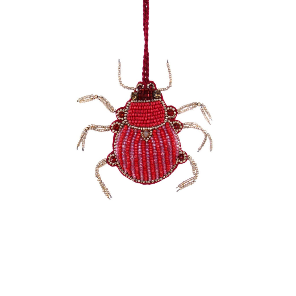 Tinsel Striped Beetle Beaded Ornament