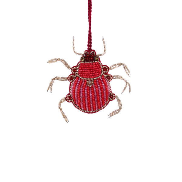 Tinsel Striped Beetle Beaded Ornament