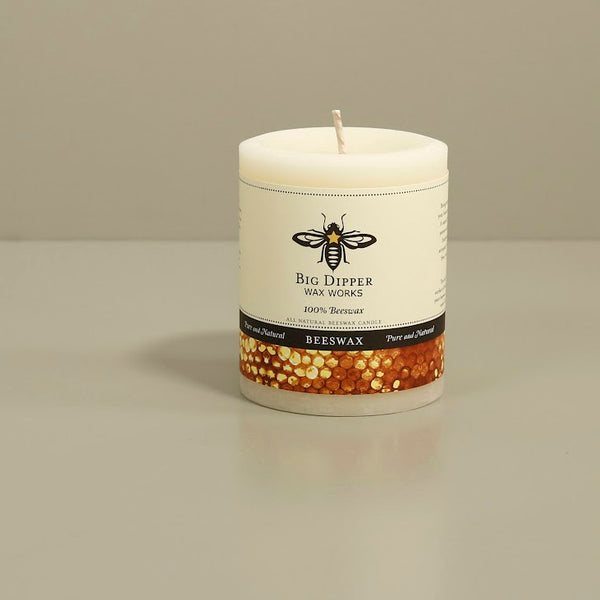 Big Dipper Beeswax Pillar Candle / Short Wide Ivory