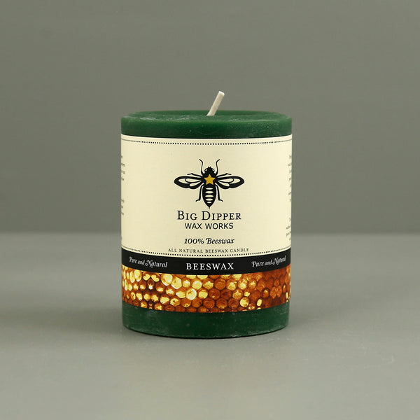 Big Dipper Beeswax Pillar Candle / Short Wide Moss