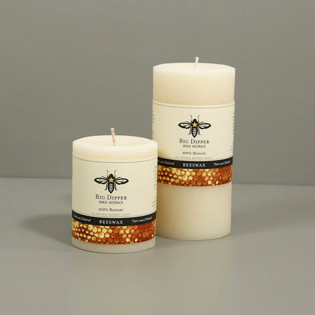 Big Dipper Beeswax Pillar Candle / Short Wide Ivory