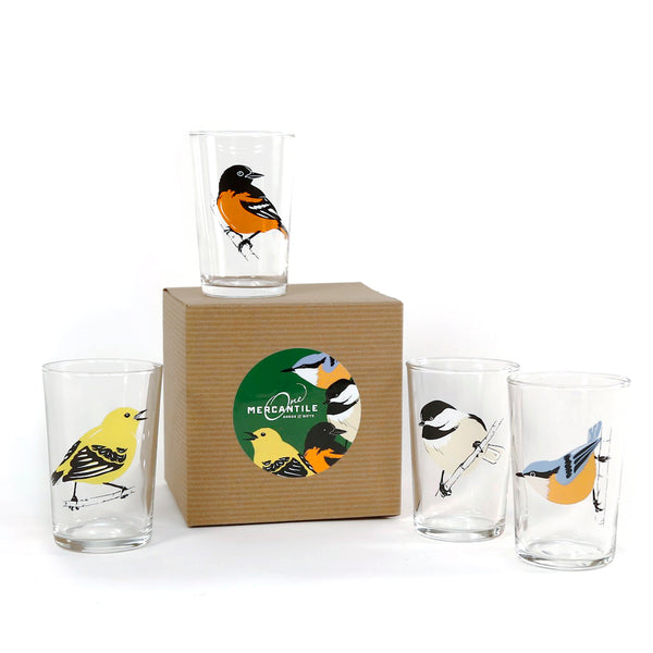 Illustrated Bird Glasses Boxed Set of 4