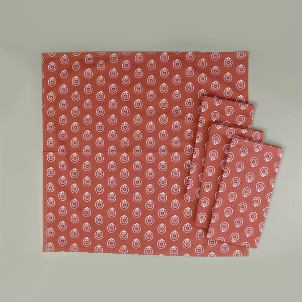 Block Print 4pc Napkin Set / Peacock Dark Terracotta