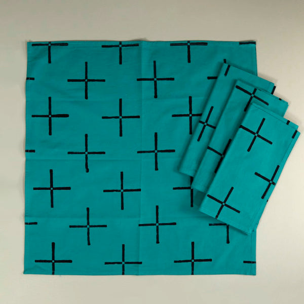 Block Print 4pc Napkin Set / Plus Teal