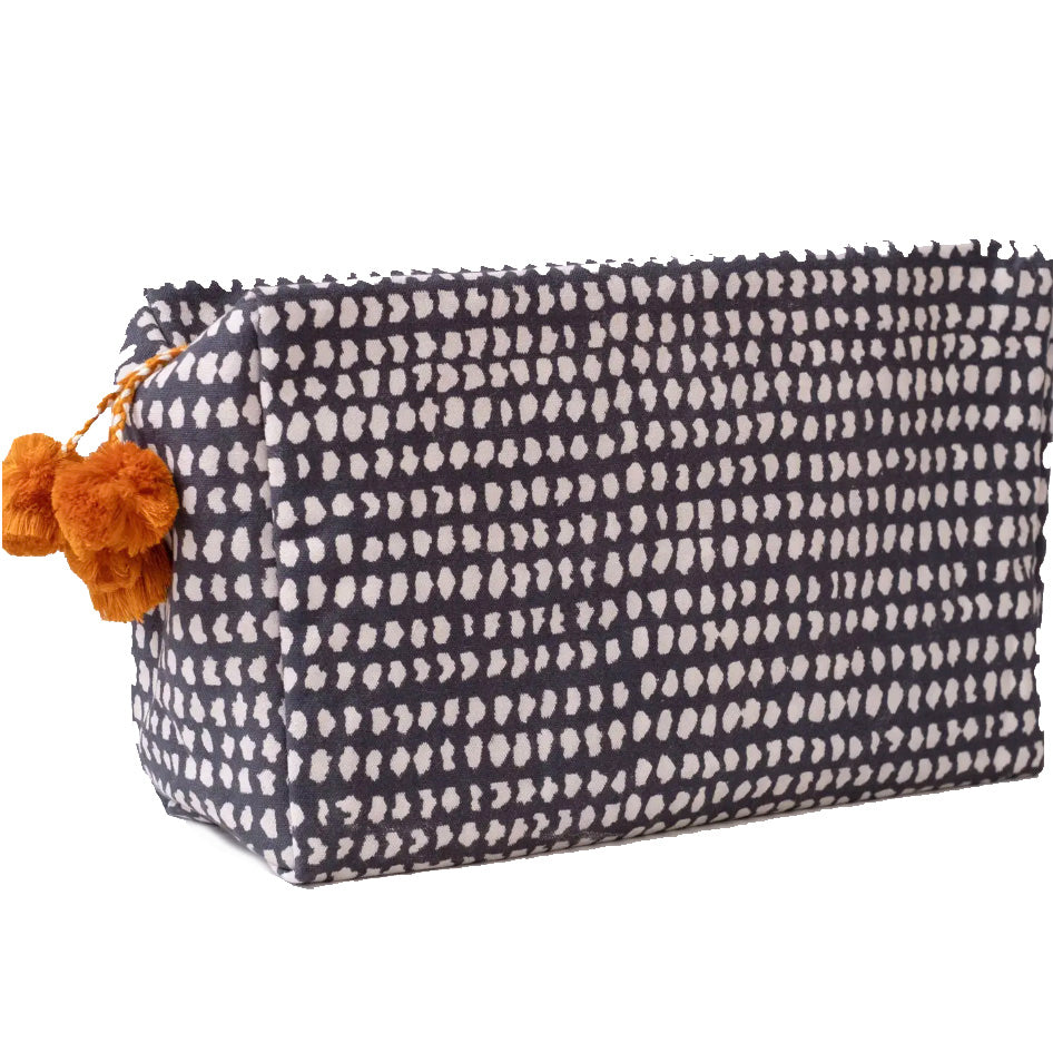 Block Print Toiletry Bag / Navy Dot