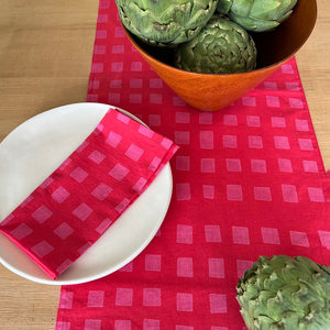 Blocks Red/Pink Cotton Table Runner 71"