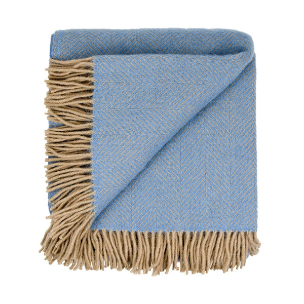 Highland Herringbone Wool Throw Blanket /  Peconic Blue