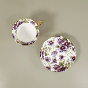 Bone China Tea Cup & Saucer / Purple Pansy