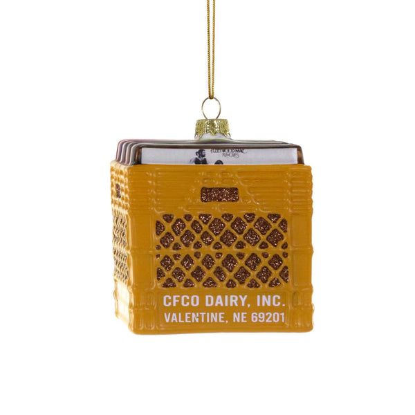 Crate of Records Glass Ornament