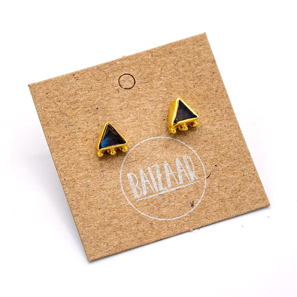 Brass Stone Triangle Studs / Labradorite