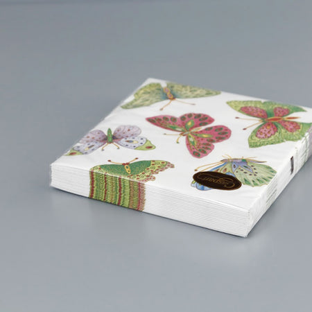 Caspari Paper Luncheon Napkins / Jeweled Butterflies Pearl