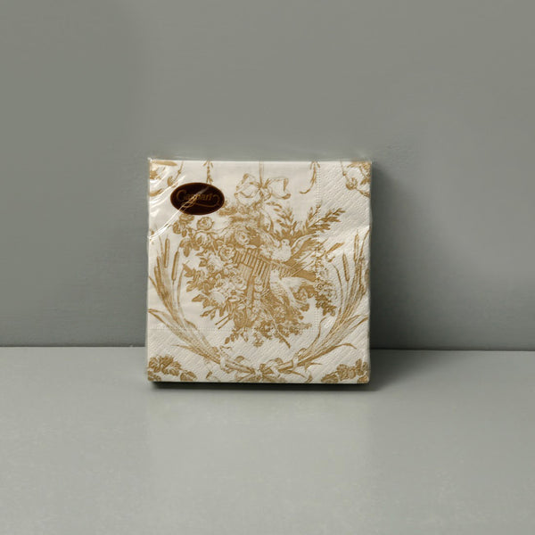 Caspari Paper Cocktail Napkins / Romantic Toile Gold