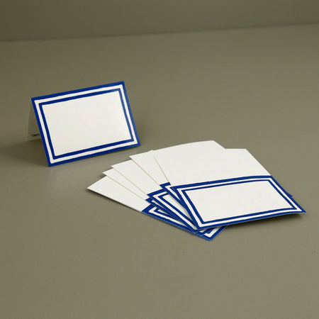 Caspari Paper Place Cards / Blue Foil Stripe Border