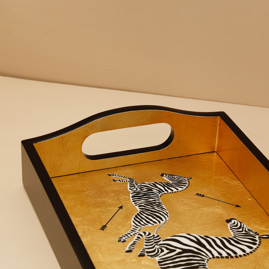 Zebras Gold Lacquer Bar Tray
