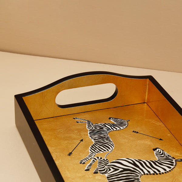 Zebras Gold Lacquer Bar Tray