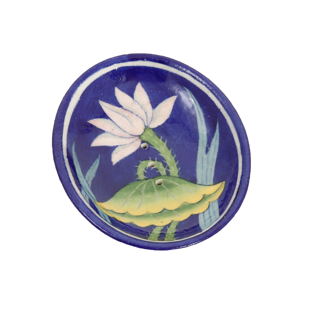 Ceramic Oval Soap Dish / Blue Lotus