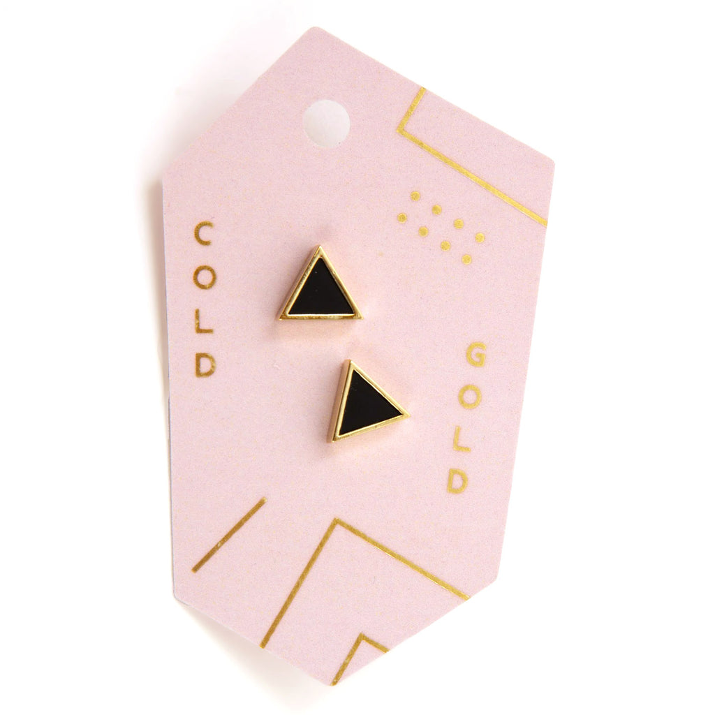 Geometric Gold Stud Earring / Black Triangle