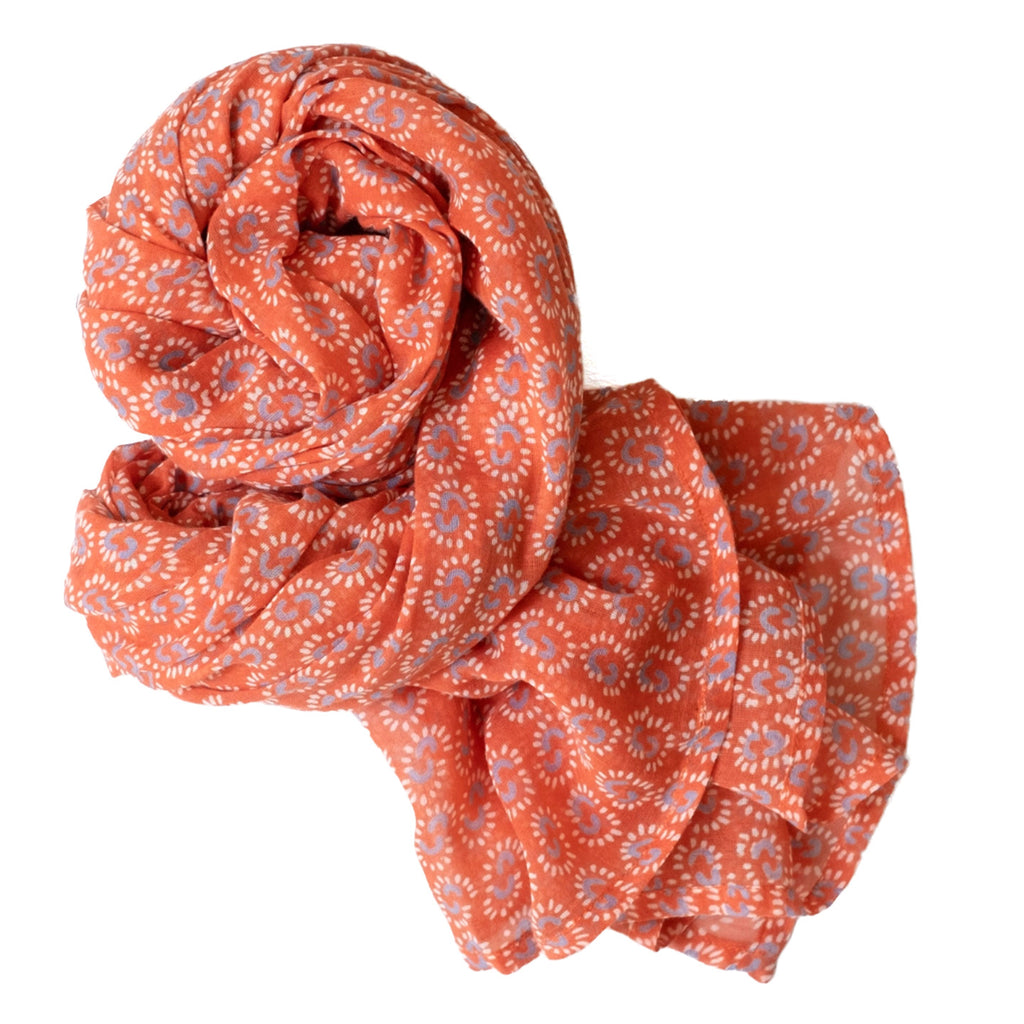 Block Print Cotton Scarf / Sunburst Coral