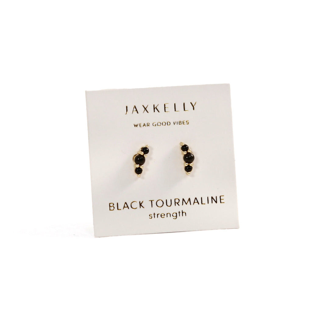 Crescent Gold Earrings / Black Tourmaline