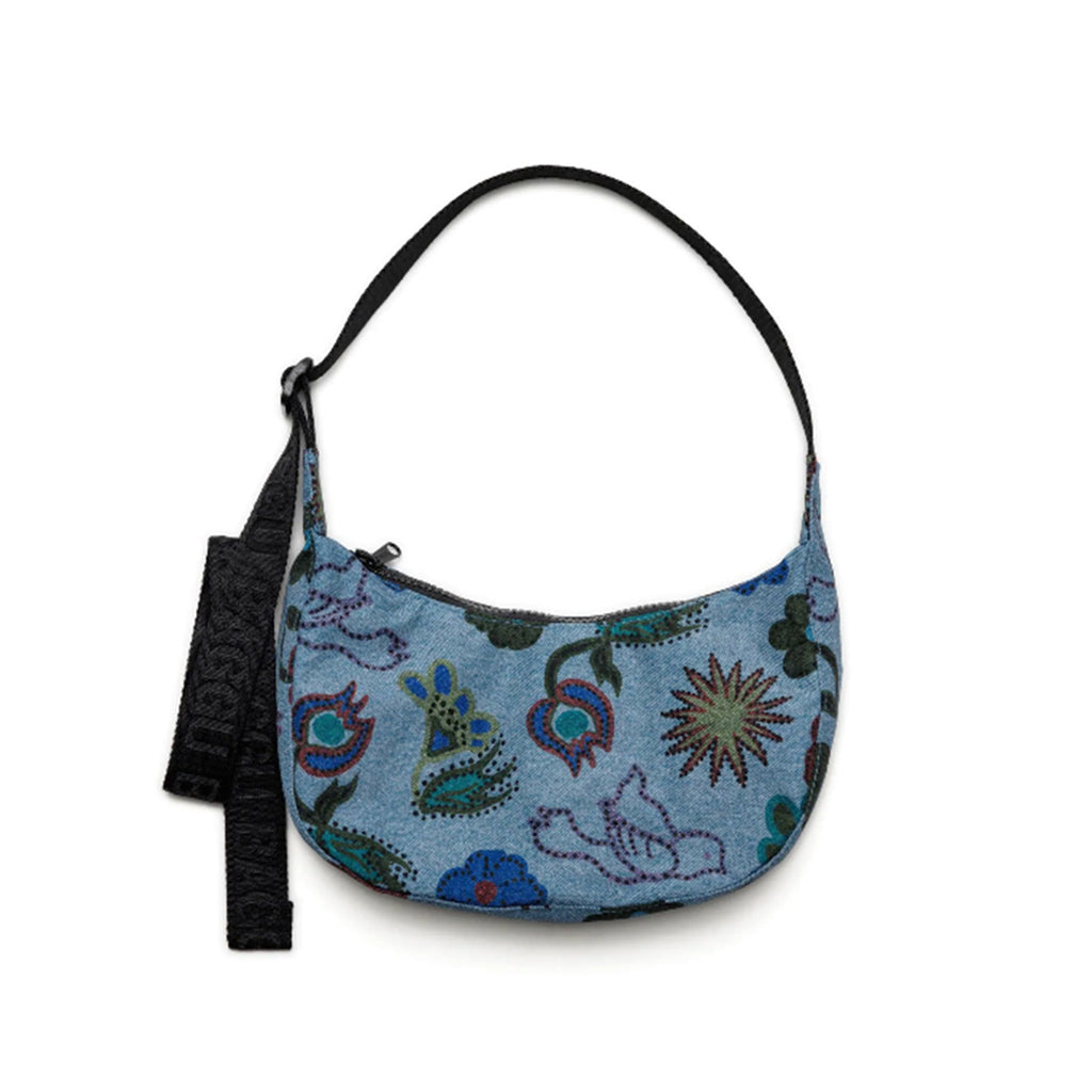 Baggu Small Crescent Bag / Digital Denim Birds