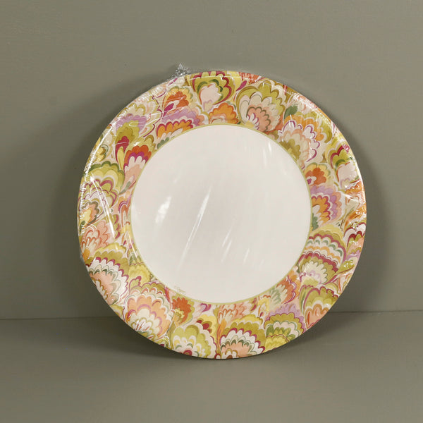 Caspari Paper Dinner Plates /  Raspberry-Chartreuse