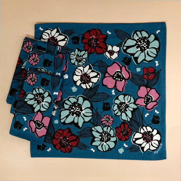 Elizabeth Grubaugh 4pc Napkin Set / Fullbloom Blue