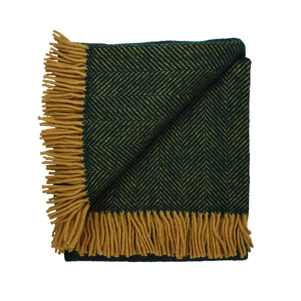 Highland Herringbone Wool Throw Blanket / Emerald