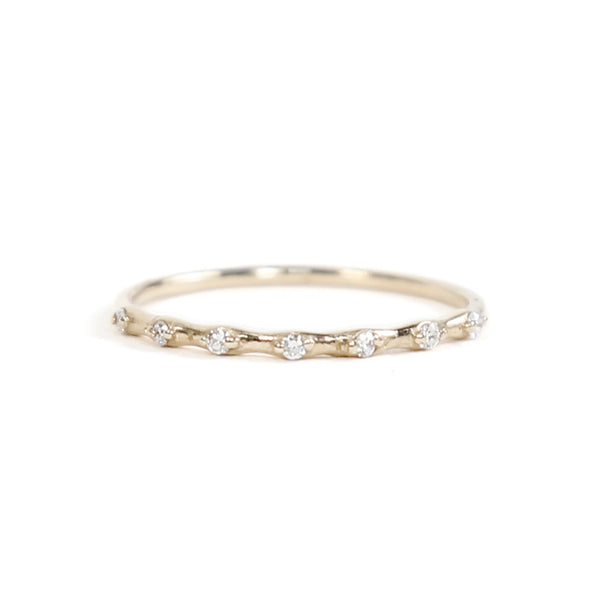 10K Eternity Diamond Hammered Textured Gold Ring