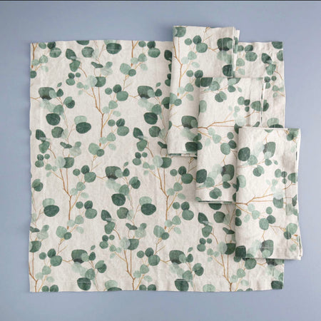 Eucalyptus on Light Natural Linen Napkins / 4pc