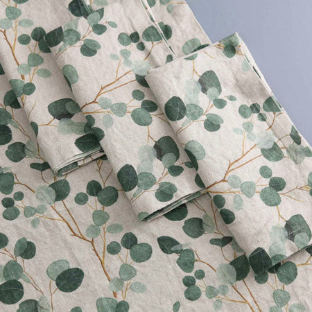 Eucalyptus on Light Natural Linen Napkins / 4pc