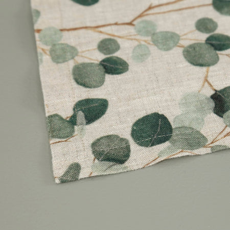 Eucalyptus on Light Natural Linen Table Runner